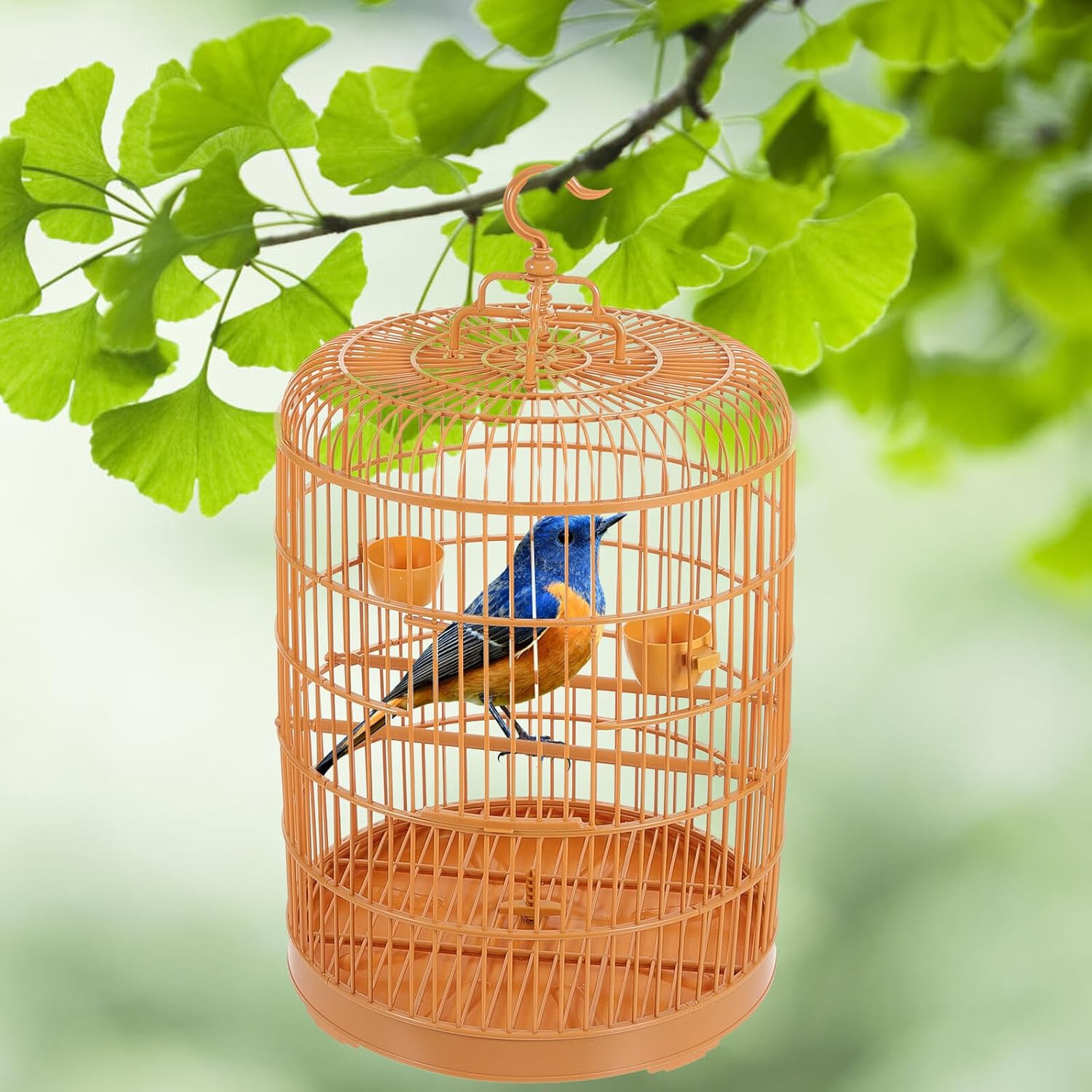 UKCOCO Plastic Hanging Bird Cage Decorative Round Dome Pet Cage for Small Birds Cockatiels Parakeets with Display Ornament Suitable for Indoor Use