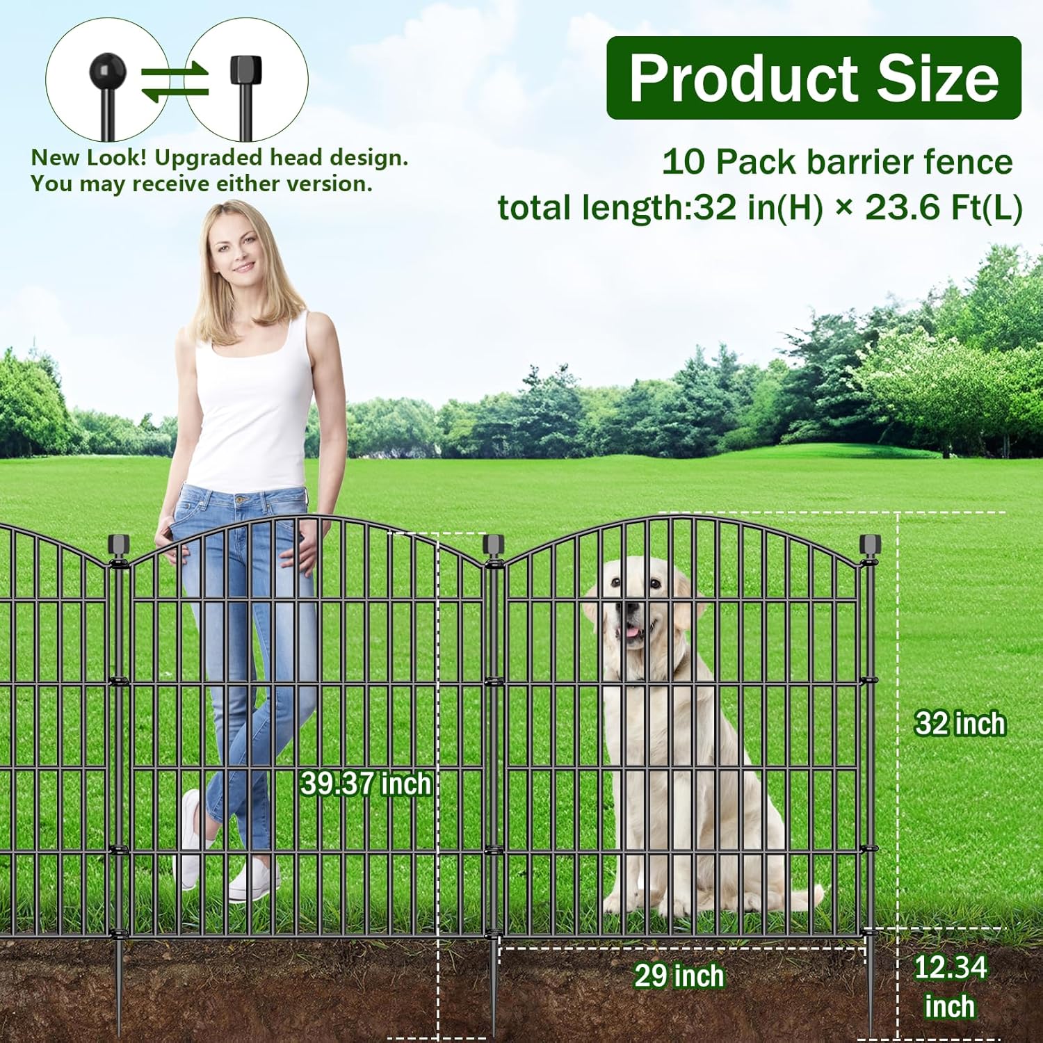 10 Panels Decorative Garden Fence – 32 in (H) x 23.6 ft (L) No Dig Dog Fence Outdoor for Yard, Rustproof Tall Garden Fencecing Panels, Animal Barrier Suitable for Yard Border, Patio, and Outdoor Use 10 Pack – 32 in (H) x 23.6 ft (L)