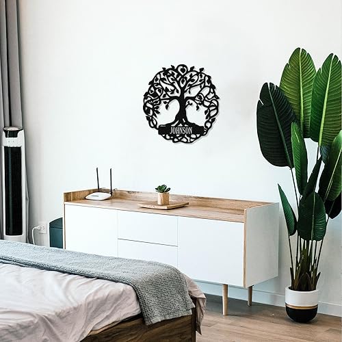 Badger Steel USA - Monograma del árbol de la vida - Arte de pared de metal - 24" X 24" - Negro