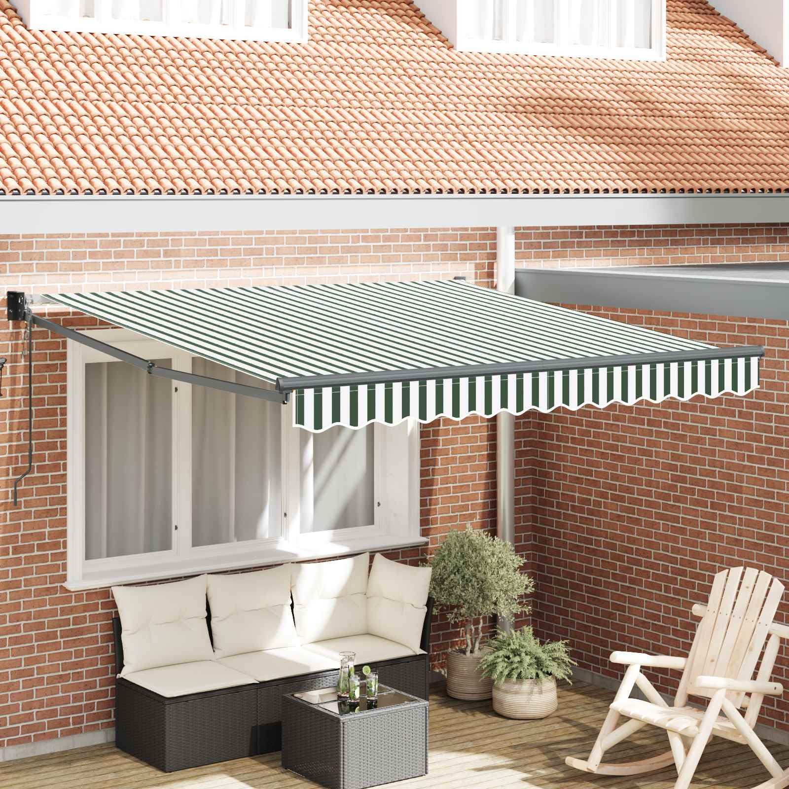 Toldo extensible con brazo articulado, 350 x 250 cm, poliéster y metal, protección UV, resistente a la intemperie, impermeable, para balcón, terraza, jardín, con manivela y mando a distancia