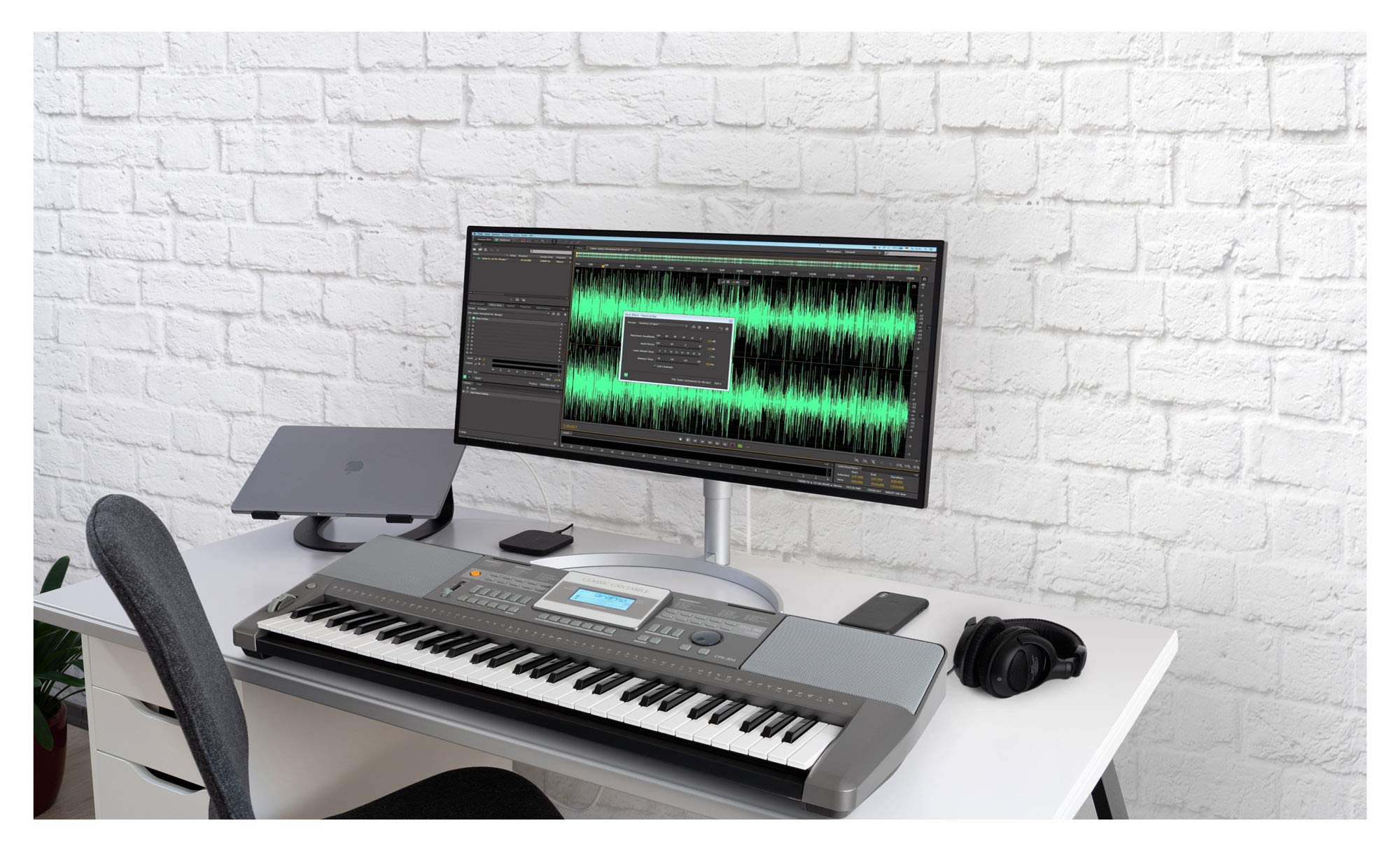 Classic Cantabile CPK-303 Keyboard - 61 Tasten mit Anschlagdynamik - 508 Klänge und 180 Begleitrhythmen - Anschlüsse für Kopfhörer und Sustain-Pedal - grau