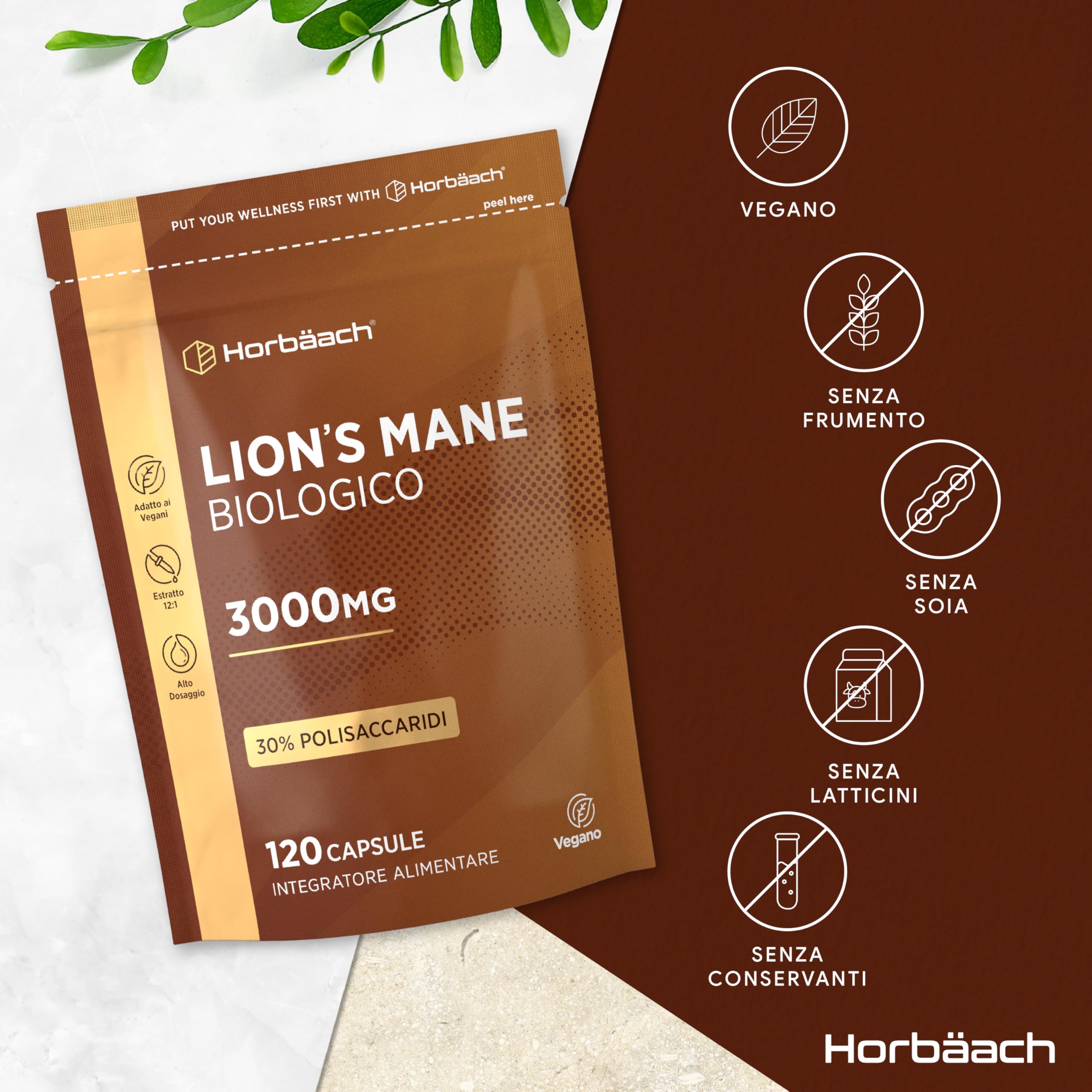 Lions Mane Bio 3000 mg | 120 Capsule Vegane | Hericium Erinaceus | Criniera di Leone Fungo Integratore | Estratto di Funghi ad Alto Dosaggio | Mushroom Supplement | Horbaach