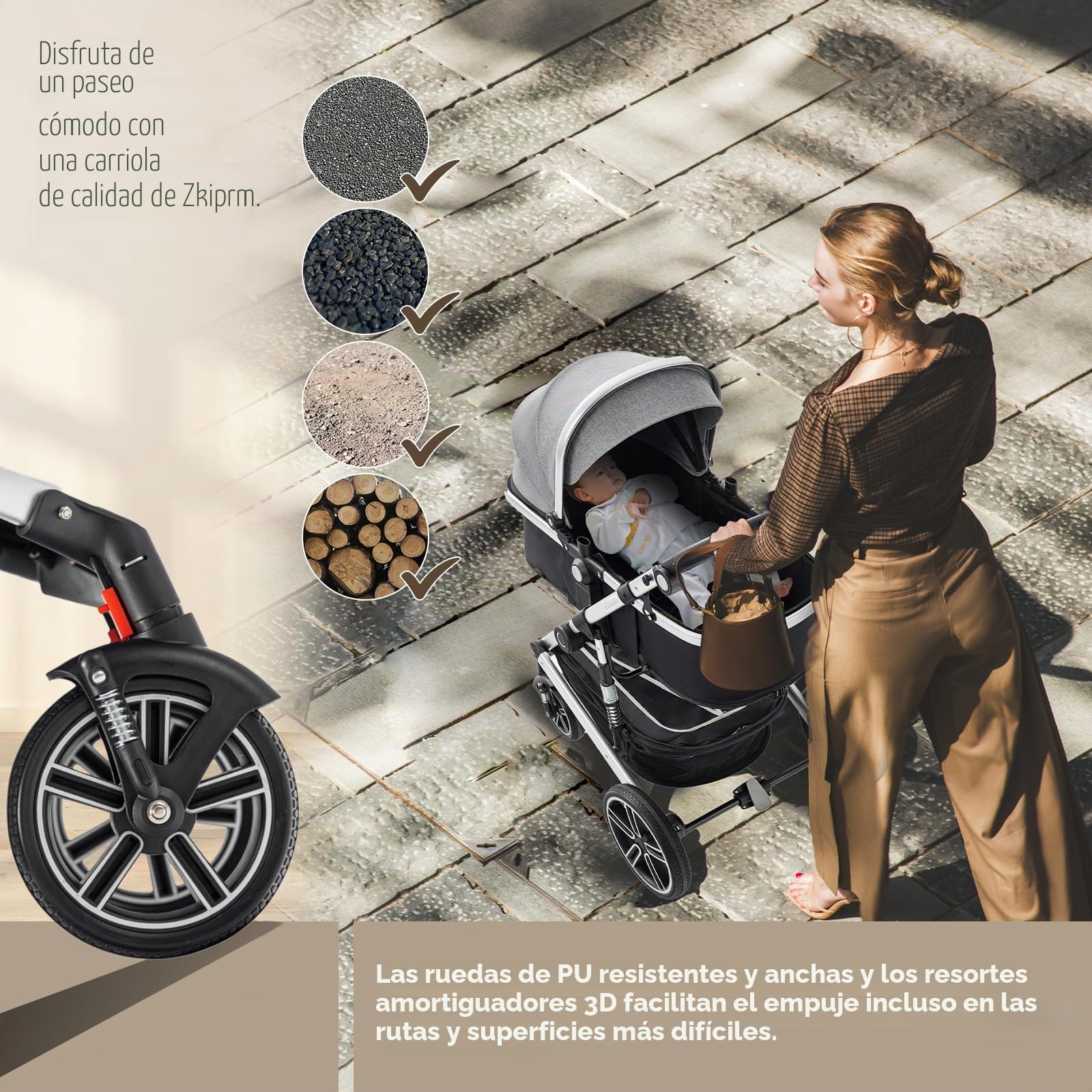 Zkiprm Cochecito de bebé 3 en 1 con sistema de viaje, cochecito y asiento de coche, cochecito con asa ajustable en altura, con mosquitera, viaje con marco de aluminio