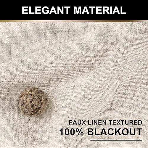 Miniatura 4 de 100% Blackout Shield Cortinas opacas de lino de 96 pulgadas de largo, juego de 2 paneles, anillos de clipcortinas opacas con bolsillo para barra,