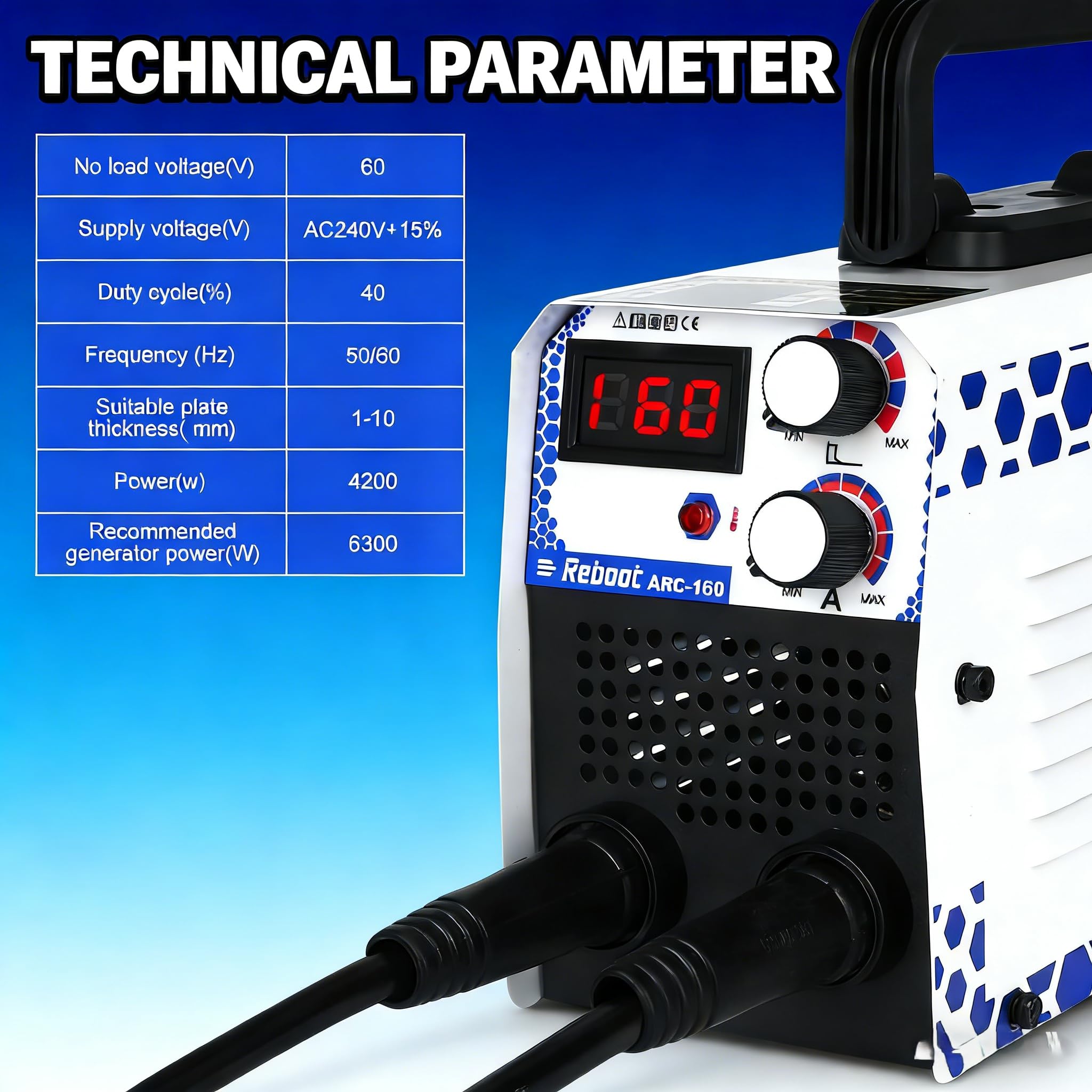 Reboot Compacte Poste à souder Inverter 160A Poste a Souder électrodes IGBT LCD Hot Start Arc Force Inverter soudeuse à l'arc pour le travail de soudage et le travail électrique