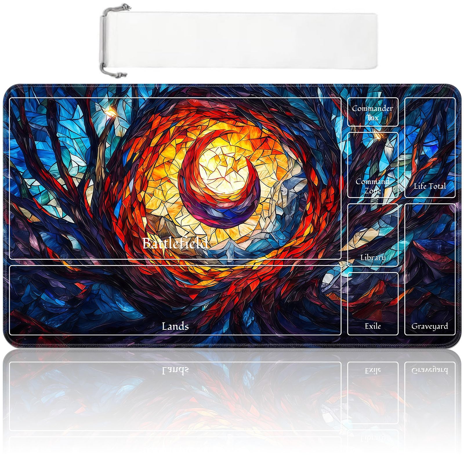 MTG Playmat with Zones 24x14 Inch – Trading Card Game Mat for Magic The Gathering, TCG Playmat with Free Storage Bag, Non-Slip Rubber Base Card Battle Play Mat, Fire Vortex