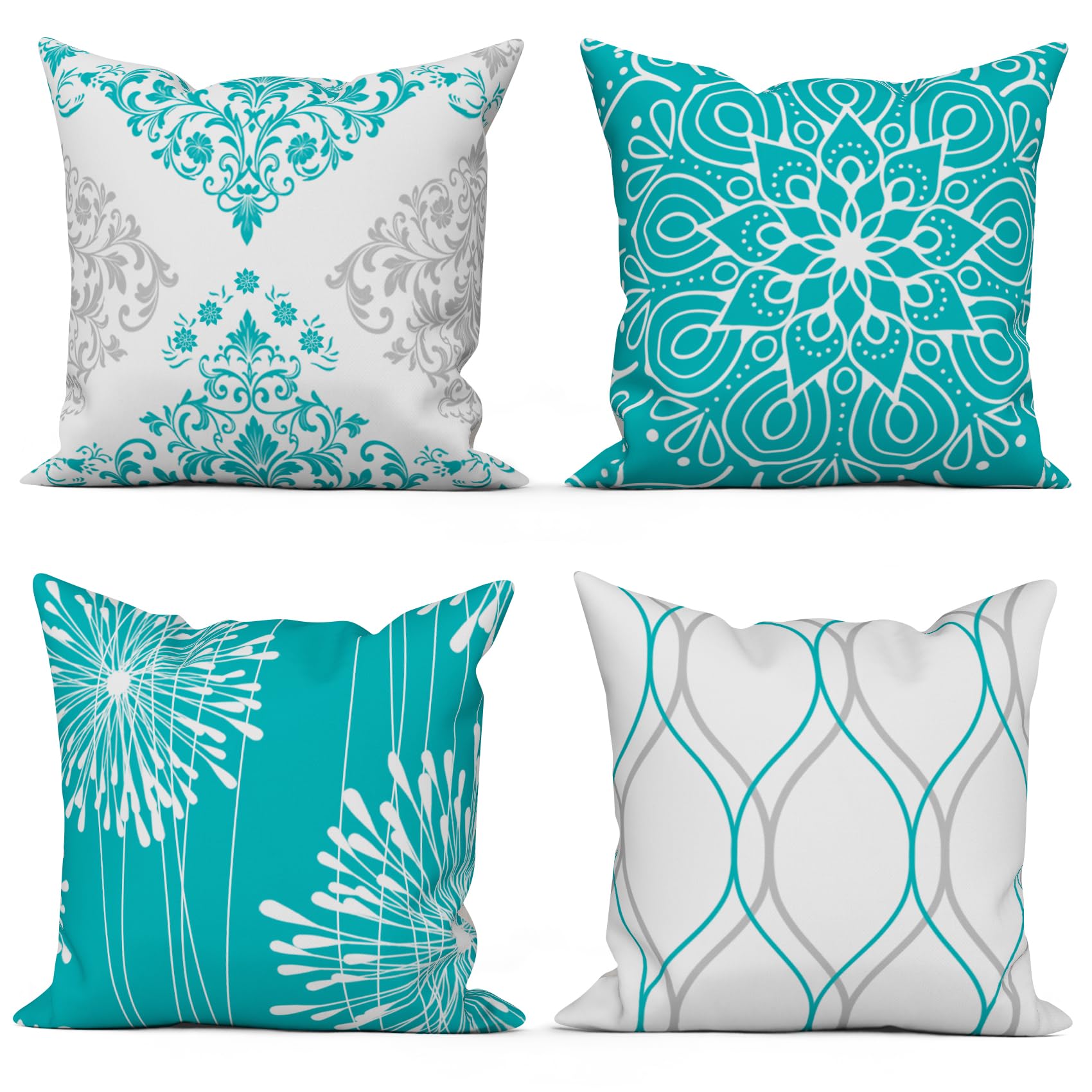 ASDCXZ Turquoise Cushion Cover 40x40 Set of 4, Turquoise and White Modern Simple Geometric Square Couch Sofa Decorative Pillow Cushion Covers, Farmhouse Washable Polyester Textile Outdoor Pillowcase