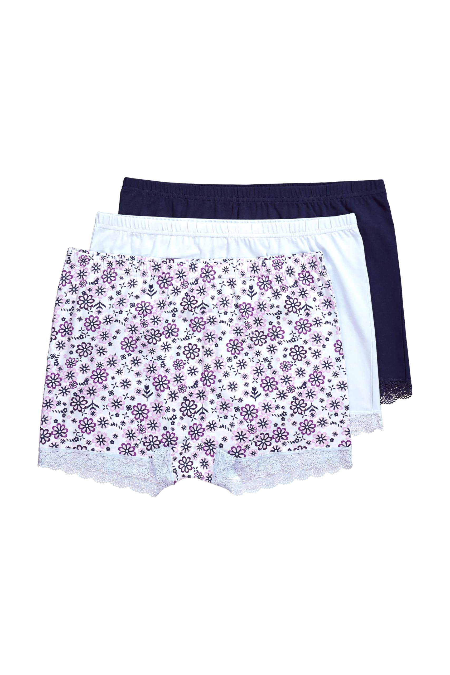 Ulla Popken Damen große Größen Übergrößen Plus Size Pantys, 3er-Pack, Muster/einfarbig, Spitzenkante 843964