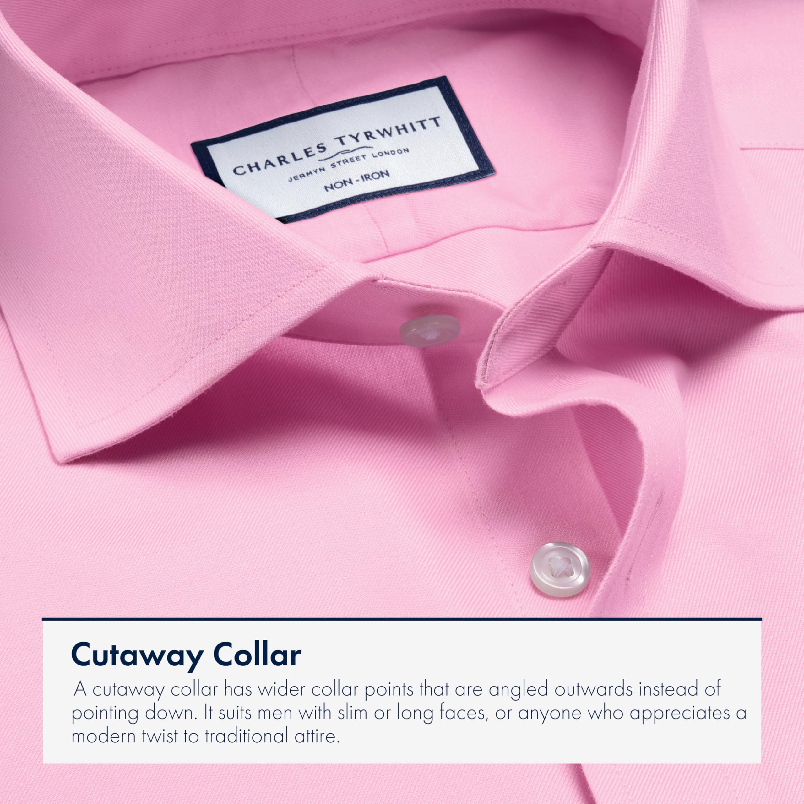 Bügelfreies Slim Fit Twill-Hemd mit Haifischkragen in Rosa