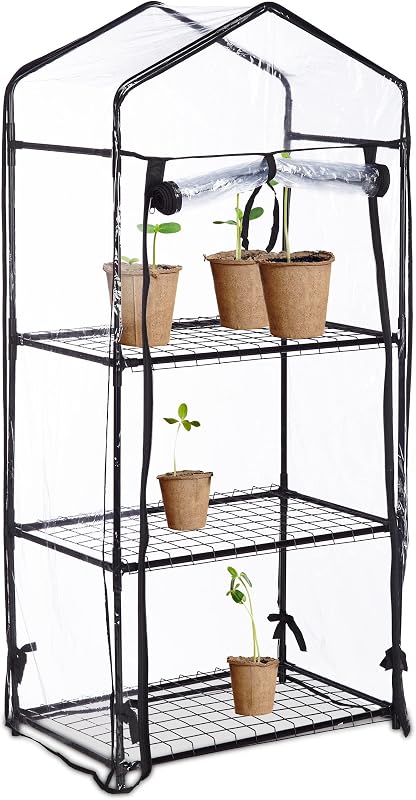 Balkónový skleník Relaxdays, PVC fólia, oceľ, 126 x 59 x 37 cm, 3-poschodový fóliovník, čierny/priehľadný