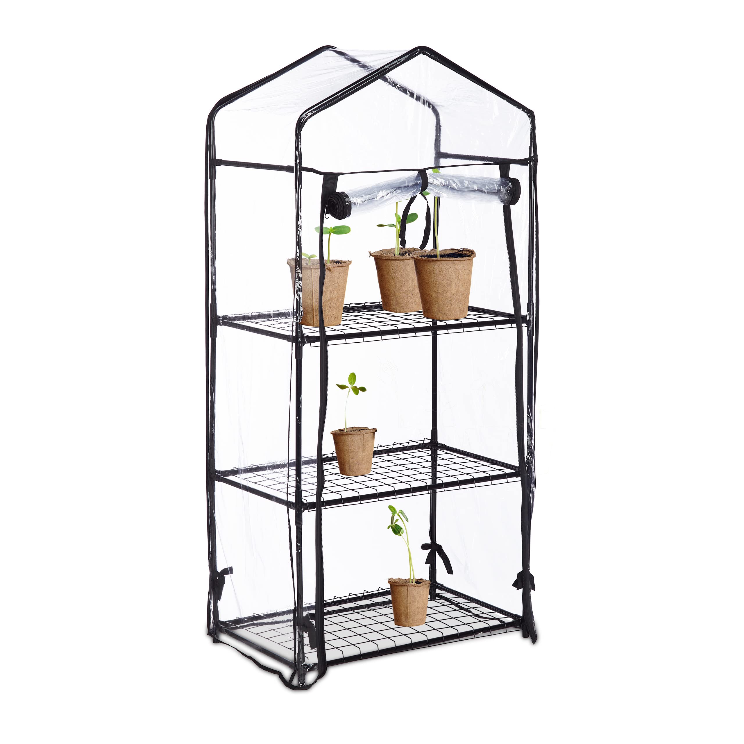 Serra Per Balcone Relaxdays - 4 Ripiani, Acciaio E Telo PVC, 125x69x29 Cm, Nero Trasparente