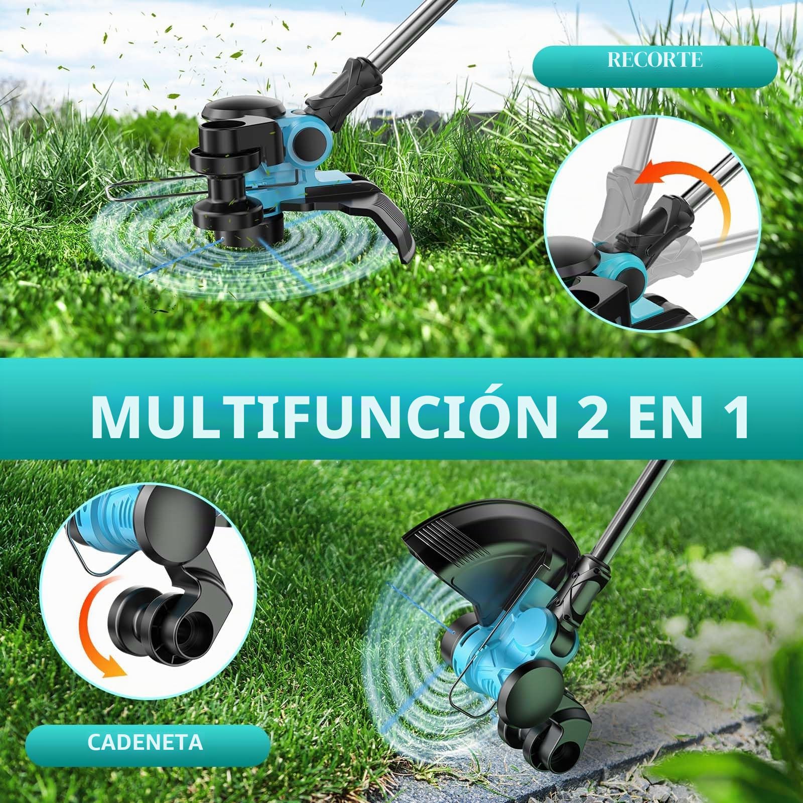 Cortabordes a Batería 21V con 2X 4.0Ah – Ancho 30cm, 2 en 1 (2,3kg) – Compatible con Sistemas 18V / 21V Comunes – Kit con Tijeras, Gafas y Guantes