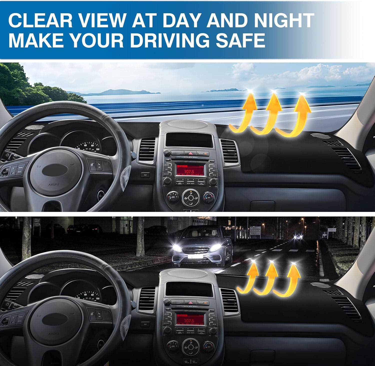KUST Black Dash Cover Compatible with 2010-2013 Kia Soul Polyester Dashboard Cover Left Hand Drving Dash Carpet Non-Slip Dash Protector Interior Accessories for Soul Custom Fit Dash Mat No Glare