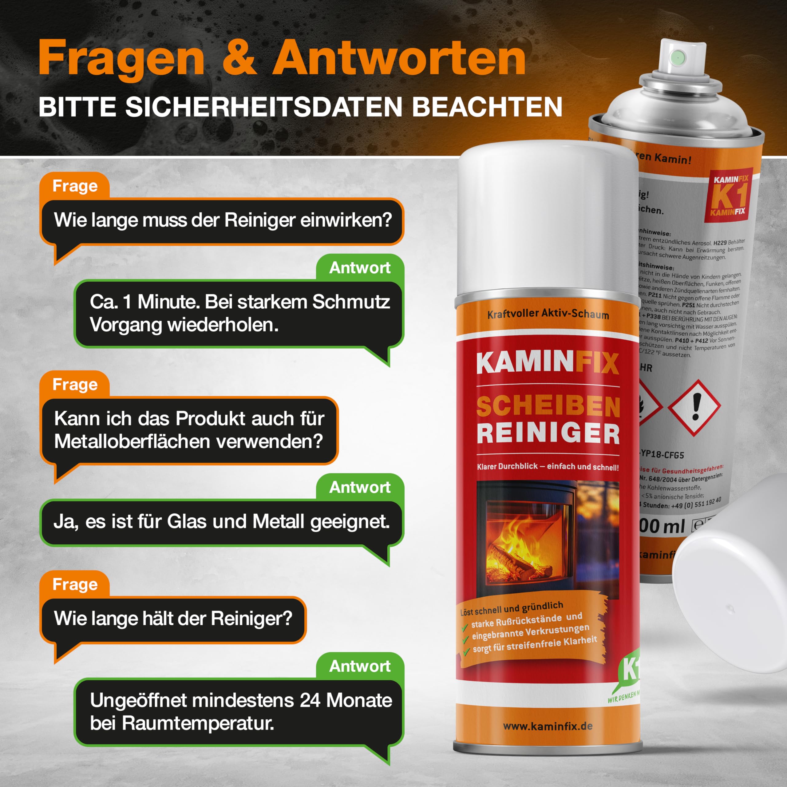 Kaminscheibenreiniger - Kraftvoller Kaminglasreiniger & Ofenglasreiniger für porentiefe Sauberkeit auf Glas & Metalloberflächen - Kaminglasreiniger extra stark - Kaminreiniger (1x400ml Dose)