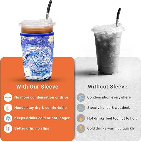 Miniatura 5 de Fundas de neopreno reutilizables aisladas para café helado y soporte para taza de café, ajuste universal de 16-32 onzas para bebidas calientes y