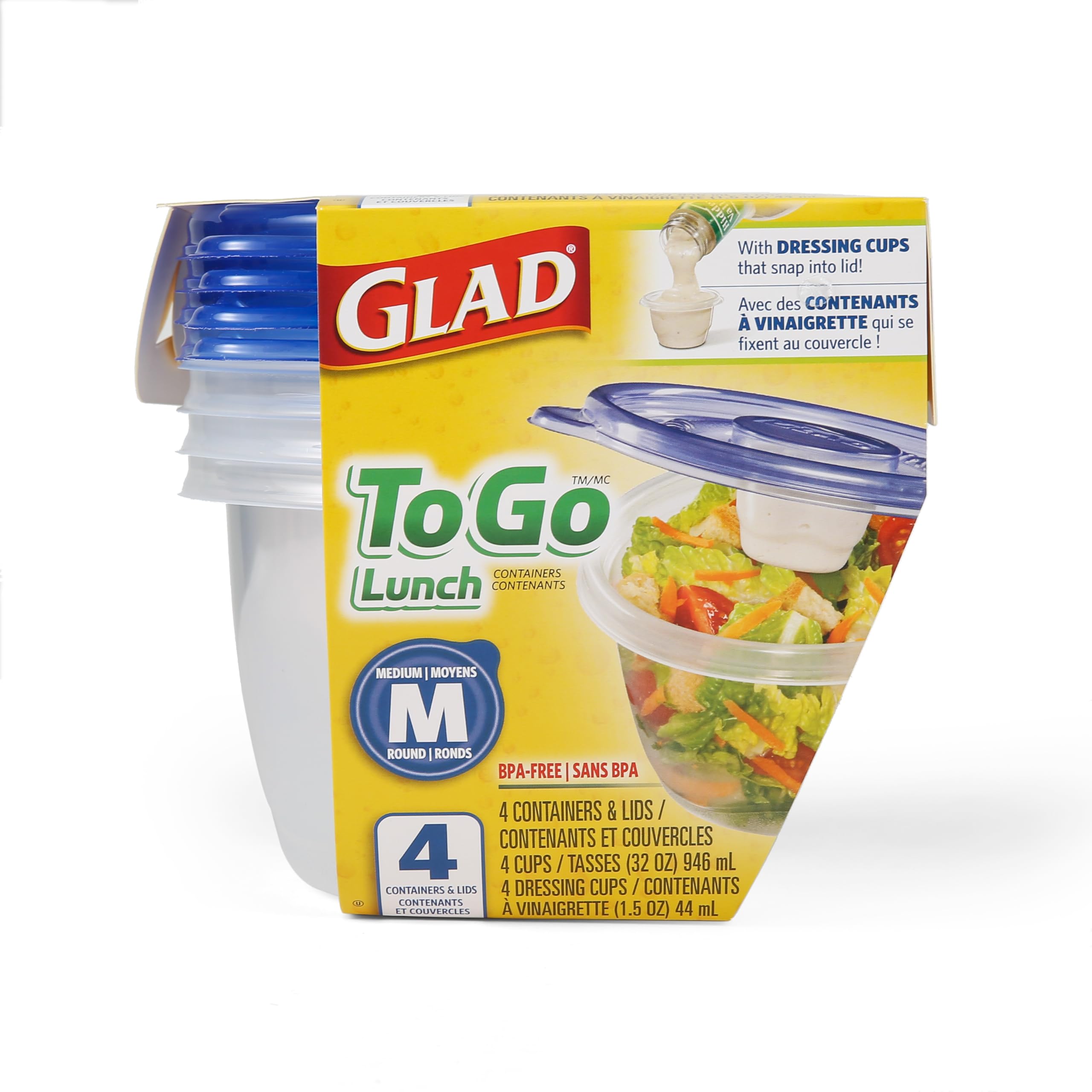 Glad Ware To Go Lot de 4 boîtes de conservation pour déjeuner rondes moyennes pouvant contenir 946 ml de nourriture, lot de 6