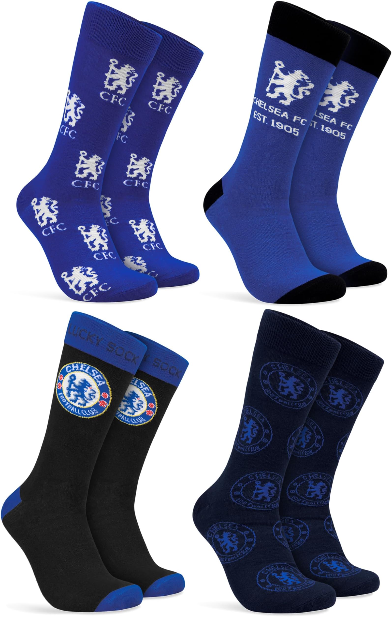 F.C. Socks Boys 4 Pack Teens Soft Calf Length Socks Football Gifts for Boys Supporters' Gear for Sports Casual School