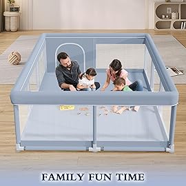 XVISHX 74 x 50 Inch Baby Playpen, Playpen for Babies and Toddlers, Baby Play Pen Playard for Indoor & Outdoor Active Center Game Fence, with Skin-Friendly Fabric and Soft Breathable Mesh, Grey