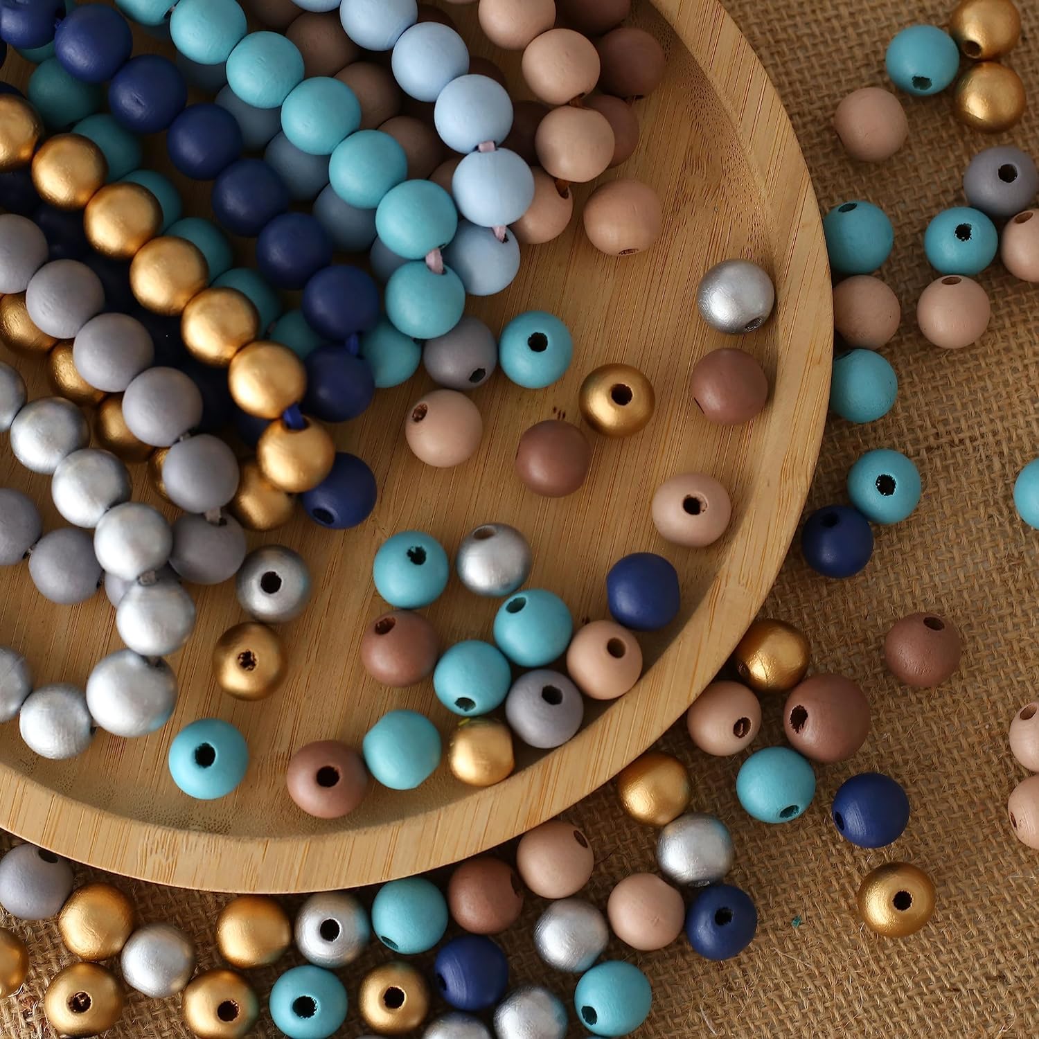 HERZWILD Colourful Wooden Beads for Threading Round Wooden Beads Craft Beads for DIY Jewellery Making (Colour) (16mm)