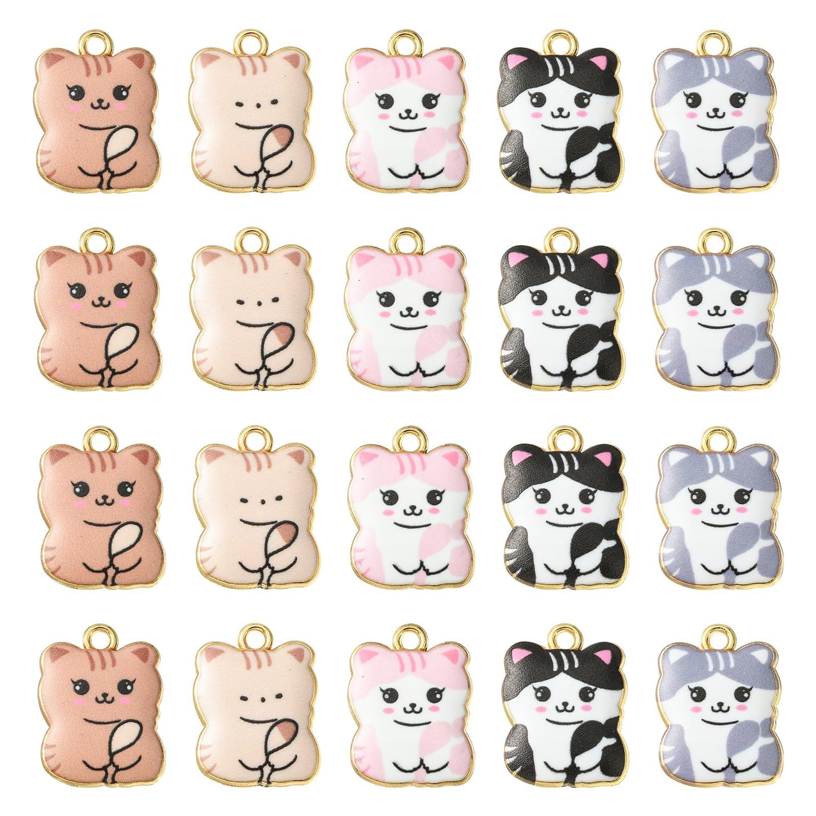 Stiesy 30Pcs 5 Style Cat Charms Pendants Enamel Pet Kitten Charms Cute Animal Dangle Charms for DIY Crafts Bracelet Jewelry Making