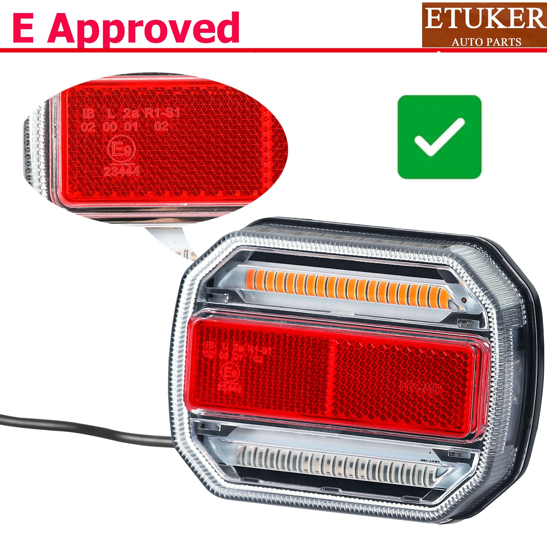Led Anhänger Rückleuchten 7 Polig mit Magneten 12V 24V Verkabel 7,5m Kabel und Stecker Inkl. Anhänger Adapter 13 Polig Auf 7 Polig,Anänger Beleuchtung Ruecklicht Led Magnet