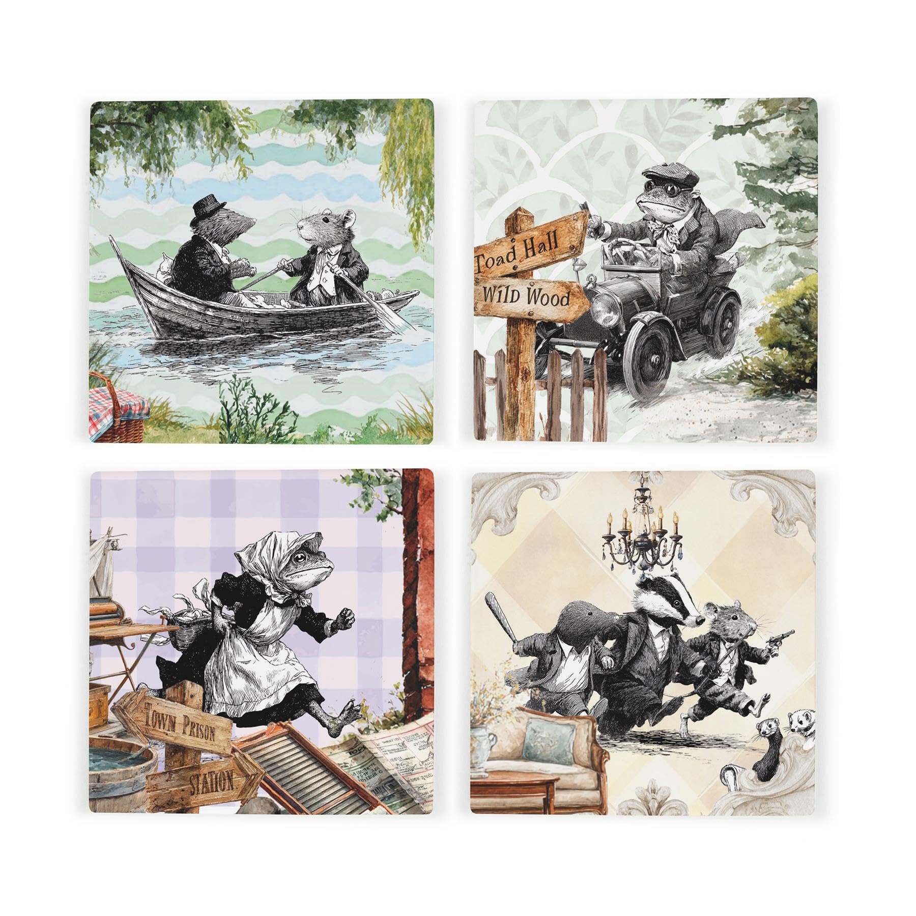Purely Home Wind In The Willows Ceramic Coaster SetStorybook Inspired GiftsSquare Drinks Coasters 4 Pack from B&Q
