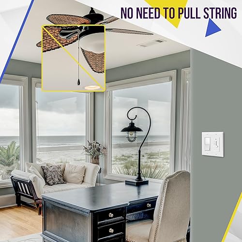 Miniatura 5 de ENERLITES Control de ventilador de techo de 3 velocidades interruptor deslizante 120 VAC 25 A un solo polo no requiere cable neutro 17000-F3-W-F