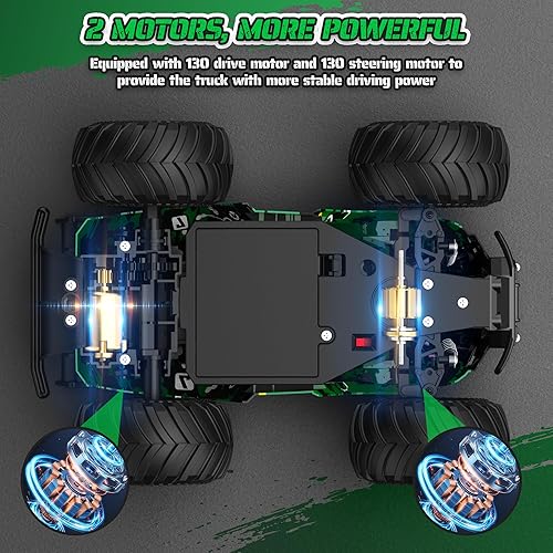 Miniatura 7 de Auto a control remoto, camión de control remoto todo terreno para niños de 8 a 12 años, faros, motores duales, 120, 6.2 mih, 2.4 GHZ, apto para