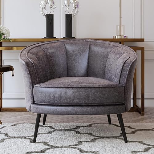 LUMISOL Sillón decorativo, silla decorativa de piel sintética para sala de estar, silla de tocador, cómoda silla curvada para dormitorio (barril de