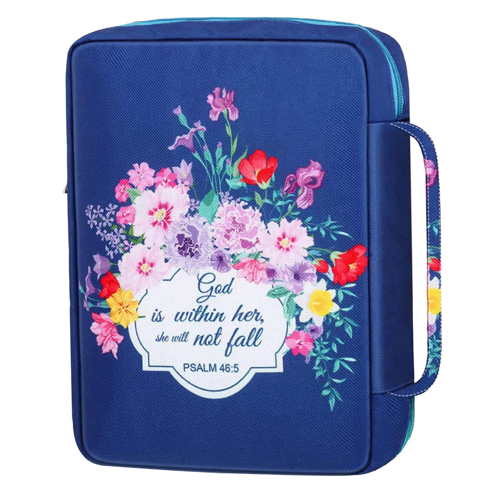 Custodia per Bibbia Donna 25,4 x 17,8 cm Oxford Tessuto Cerniera Floreale Blu