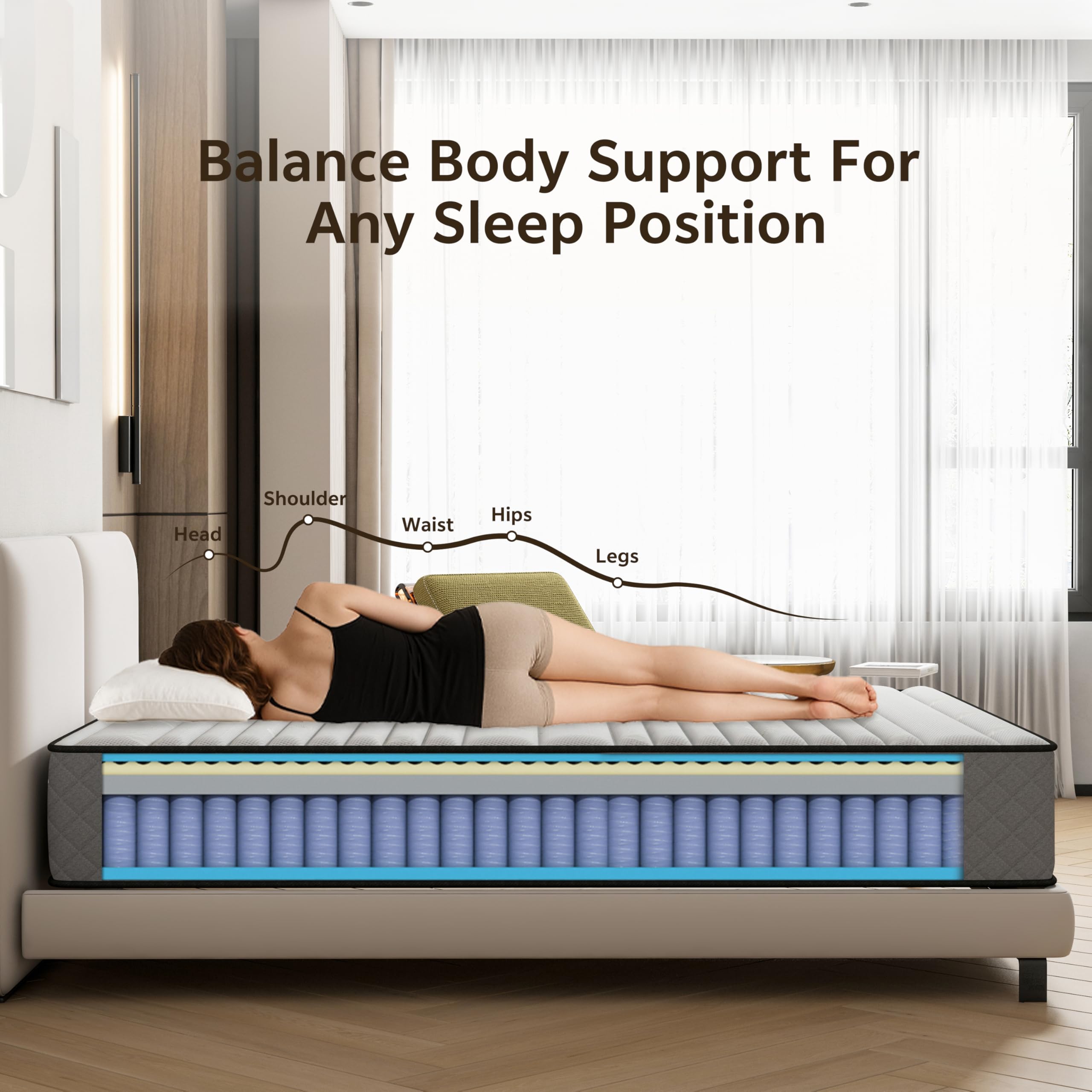 Matoresu Materasso Singolo 80x190, Altezza 25 cm, Medio Rigido, Materasso a Molle e Schiuma, Ergonomico, Insacchettate Sostegno Perfetto, Confortevole e Traspirante