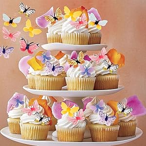 YOcity 72Pcs Edible Butterflies Cake Toppers Edible Butterfly Cupcake Toppers Wafer Paper Butterflies Edible Butterfly Cake Decorations for Wedding Birthday Party Cupcakes Decorating(Mix Color)