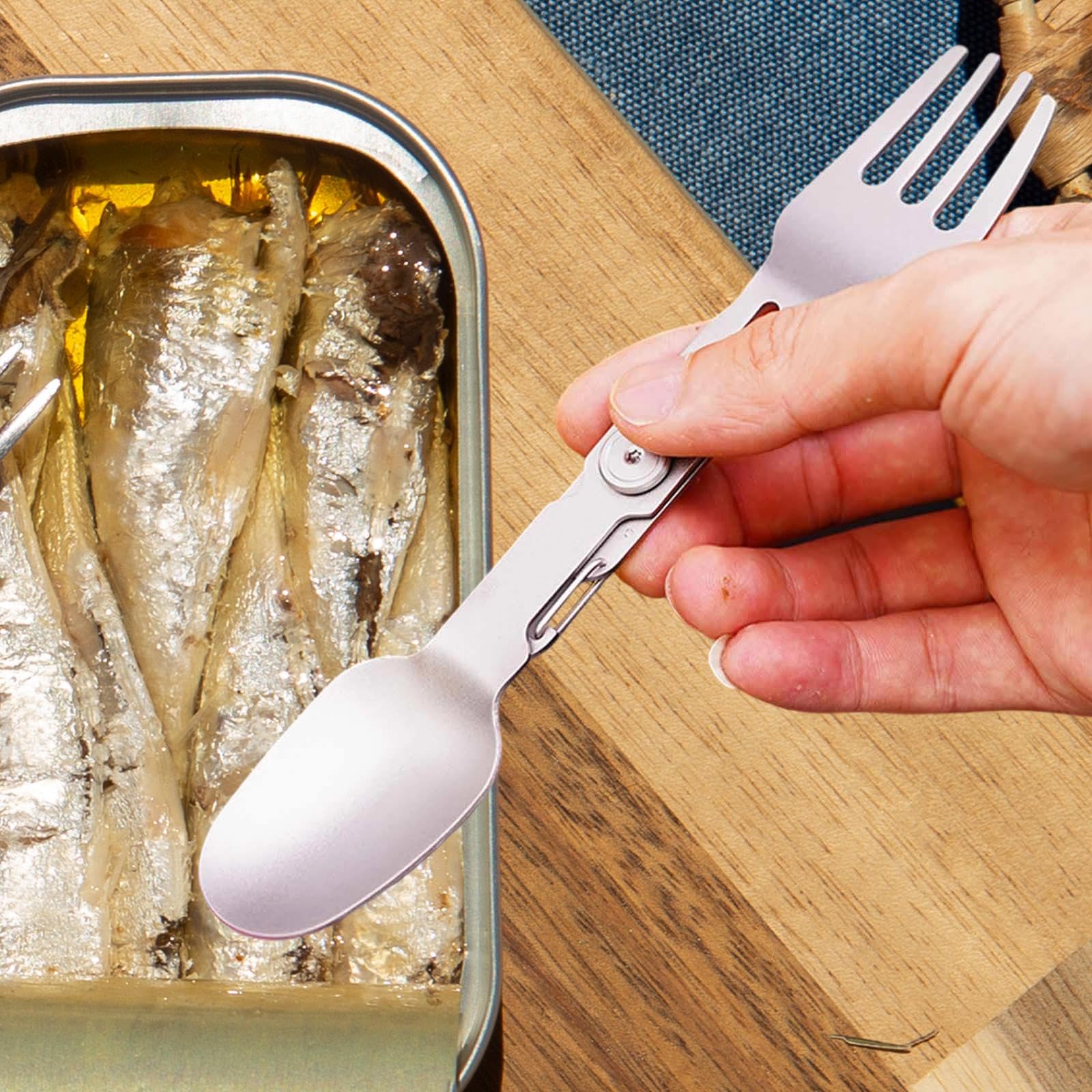 Cubiertos Tenedor-Cuchara Giratorios de Titanio 2 en 1 para Barbacoa, Vajilla Portátil, Pesca Y Cocina