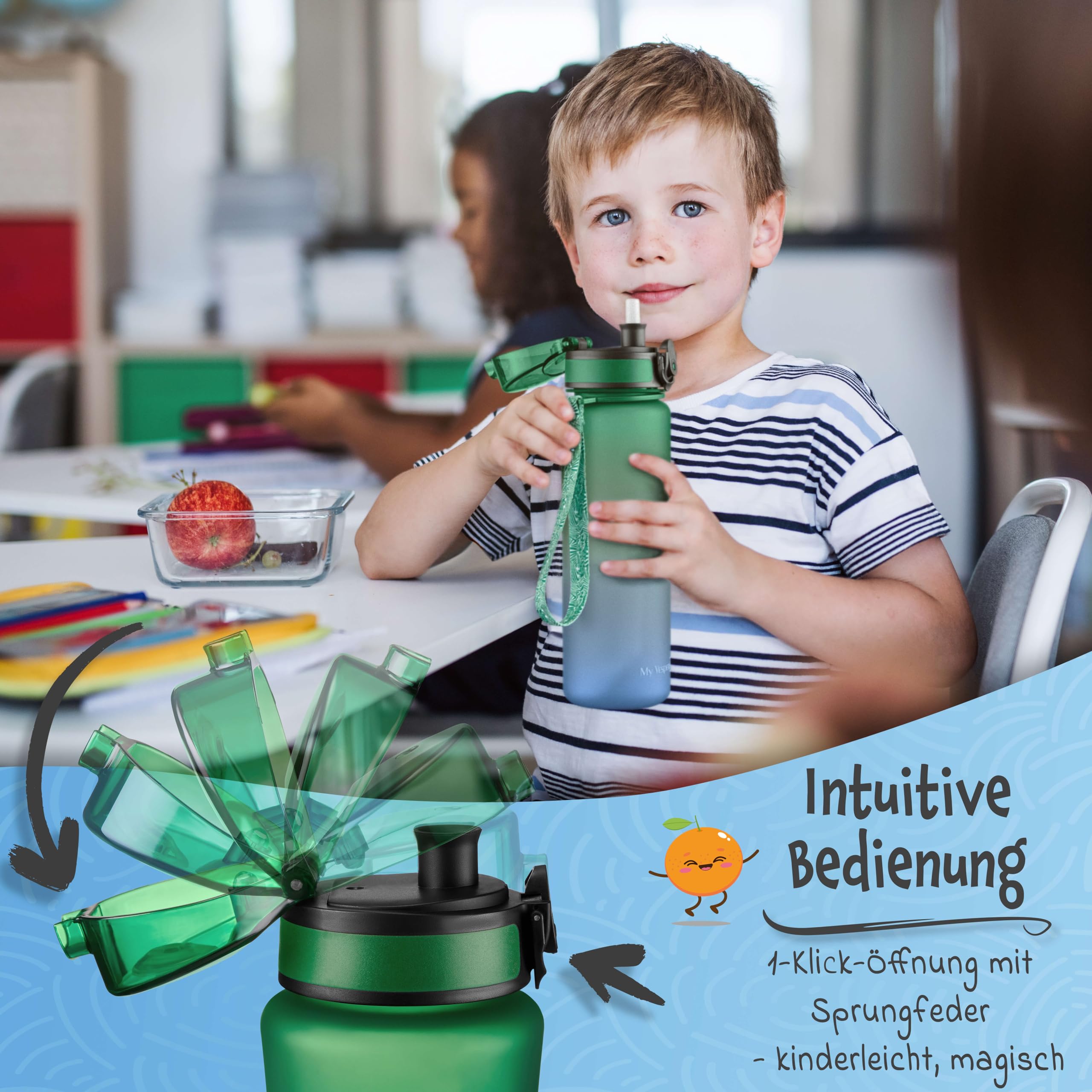 My Vesperbox® Butelka na wodę dla dzieci – szczelna butelka na napoje gazowane – Water Bottle Kids – do szkoły i na sport – butelka dla dziewczynek i chłopców