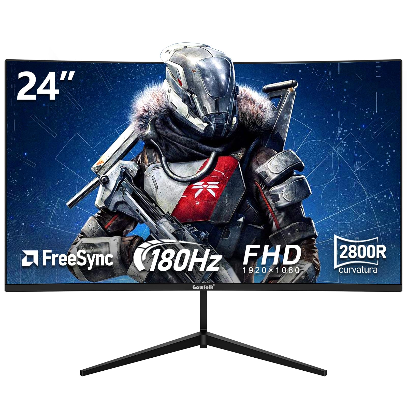 Gawfolk 24 pollici 180Hz monitor di gioco curvo, 100% sRGB,FHD 1080p,1ms,senza bordi, FreeSync, grandangolo 178°,HDMI/DisplayPort, VESA 75 * 75mm - nero…