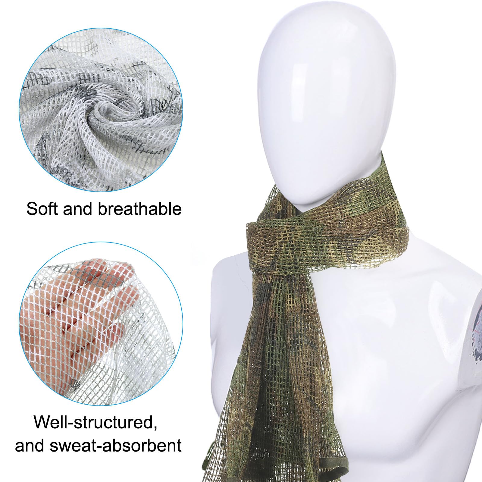 PATIKIL 71"x35" Camouflage Veil Scarf, 2Pcs Netting Veil Mesh Neck Scarves Desert Mesh Scarves for Outdoor Activities Snow Camo/Camo - Image 2