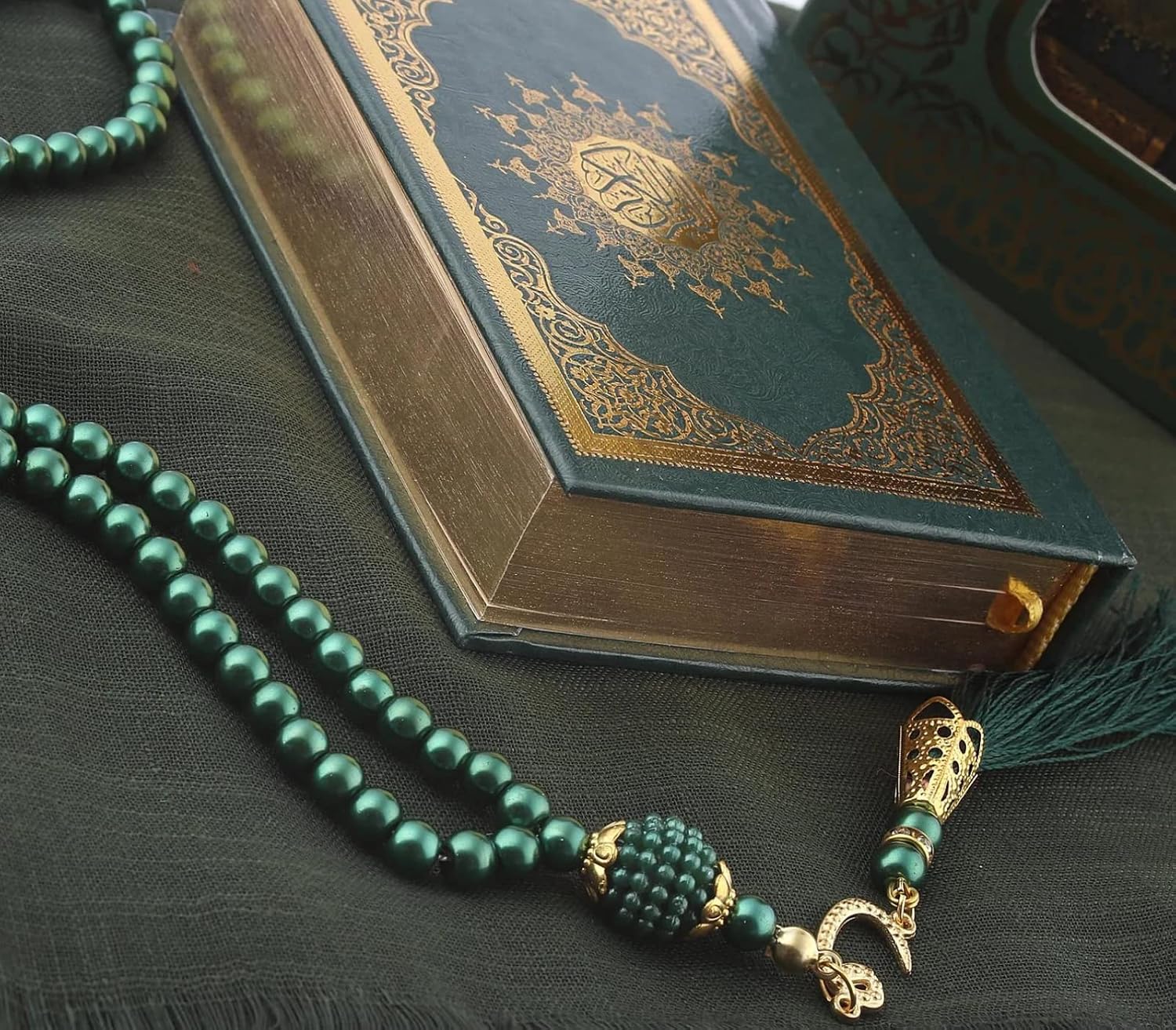 Prien Muslim Gifts for Eid, Gilt Covered Gift Box, Silvered Quran Gifts for Ramadan Mosque, Pearl Prayer Beads, Islamic Presents Women, Portable Boxes, Mawlid Gift Set for Birthday, Wedding, Umrah image 5
