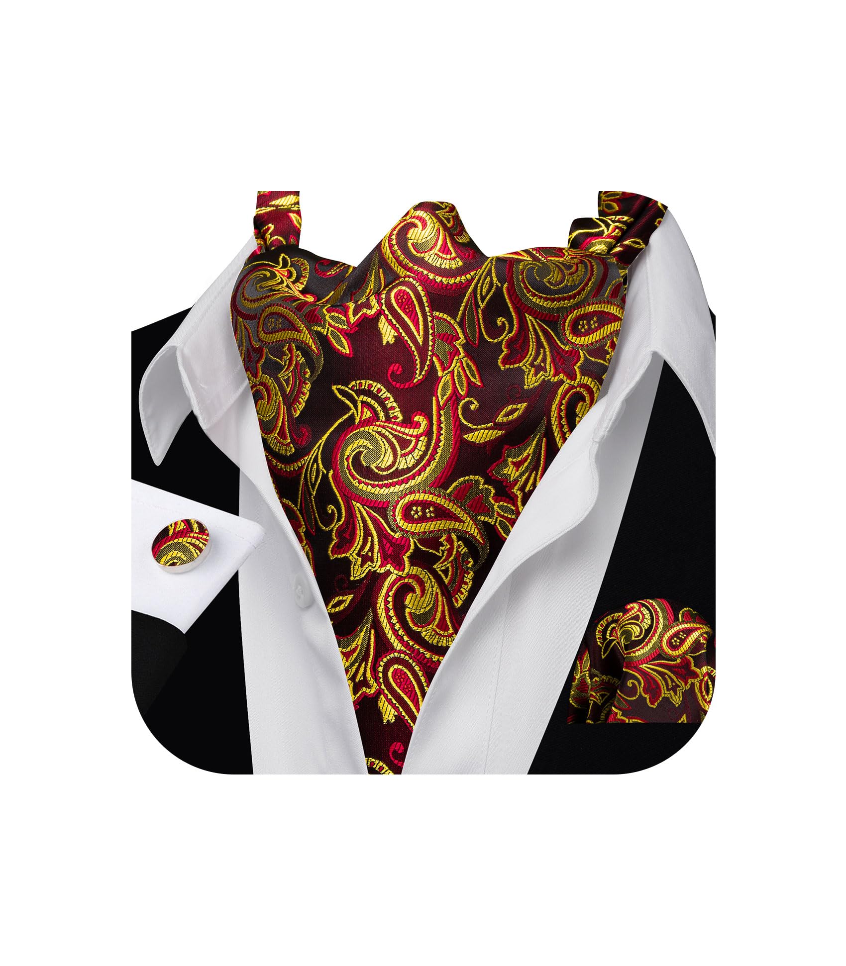 Barry.Wang Ascot for Men Cravat Tie Sets Paisley Scarf Self Tie Necktie