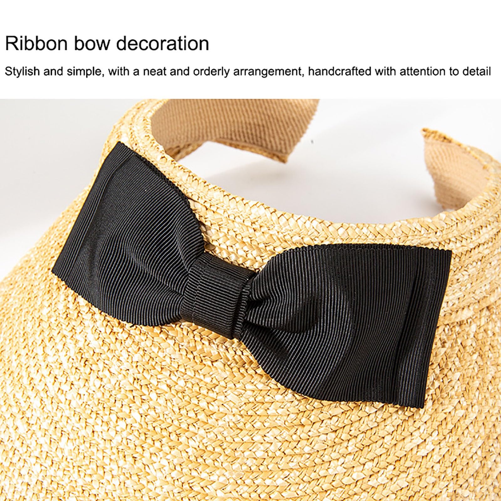 Sombrero De Paja De Verano con Visores para Mujer, Sombrero De Paja De ala Ancha con Visera para El Sol, Sombrero Ponytail Protección Visera Ancha, Visera De Playa