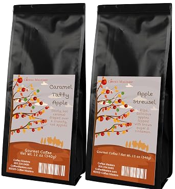 Coffee Masters Apple Coffee Sampler - كراميل تافي أبل وأبل ستريوسيل 12 أونصة قهوة مطحونة