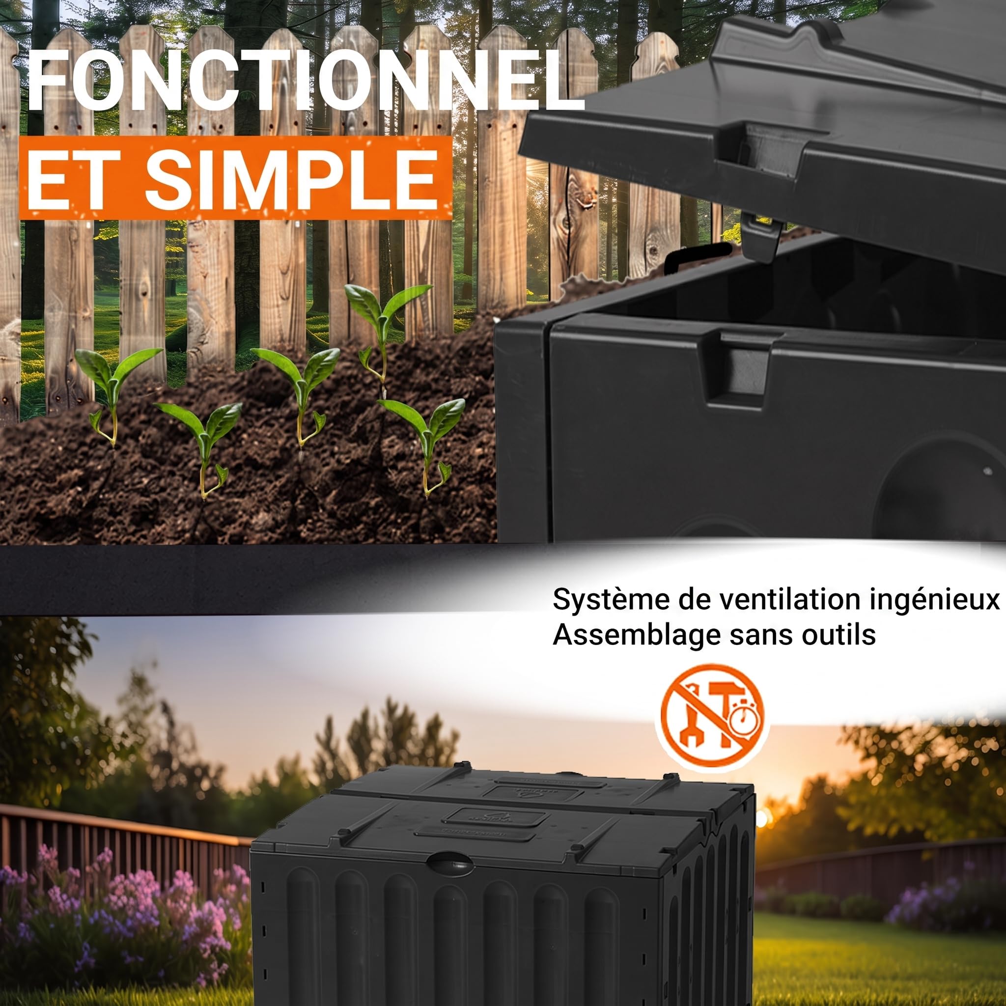 GARANTIA ECO-King Composteur 600 L, Noir