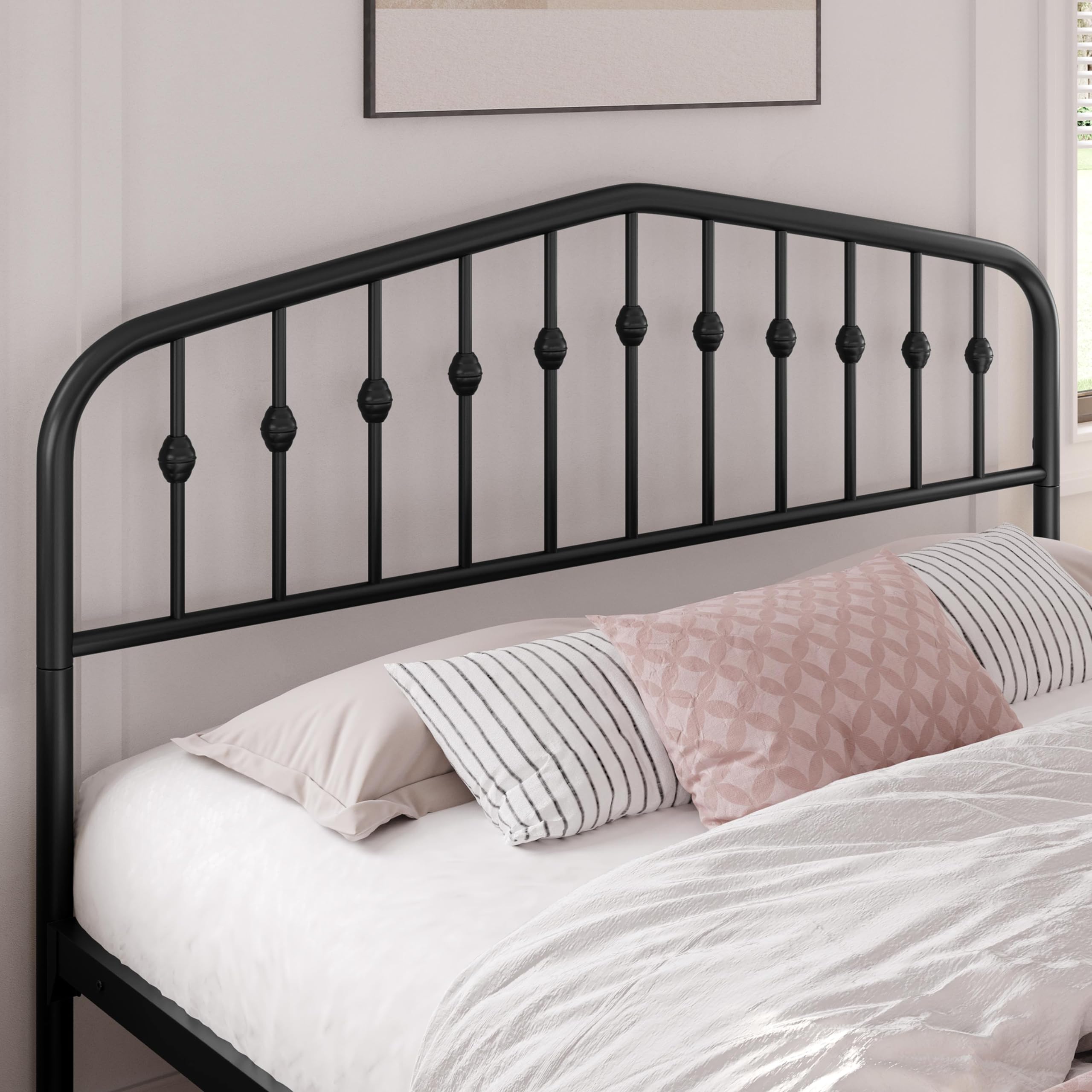 Yaheetech Bettrahmen 160 x 200 cm, Vintage Metallbett mit kronenförmigem Kopfteil, Stabiles Bettgestell Doppelbett aus Metall, Robust & Leichte Montage Gästebett Jugendbett Tagesbett, Schwarz