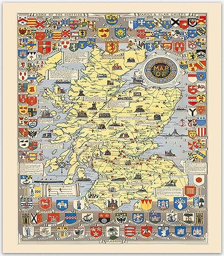 Mapa de Escocia - Arte histórico del mapa escocés de L.G. Bullock. John Bartholomew & Son Ltd. Edimburgo, 1950, mapa de regalo escocés, arte de