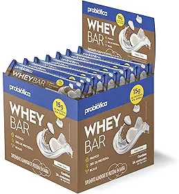 Whey Bar Low Carb (960g) Caixa 24 Unidades - Sabor Coco, Probiótica