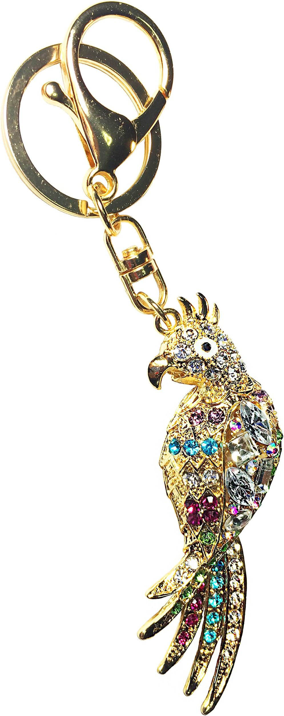 Women Metal Cute Cockatoo with Rhinestone Keychain (5.2 inch)