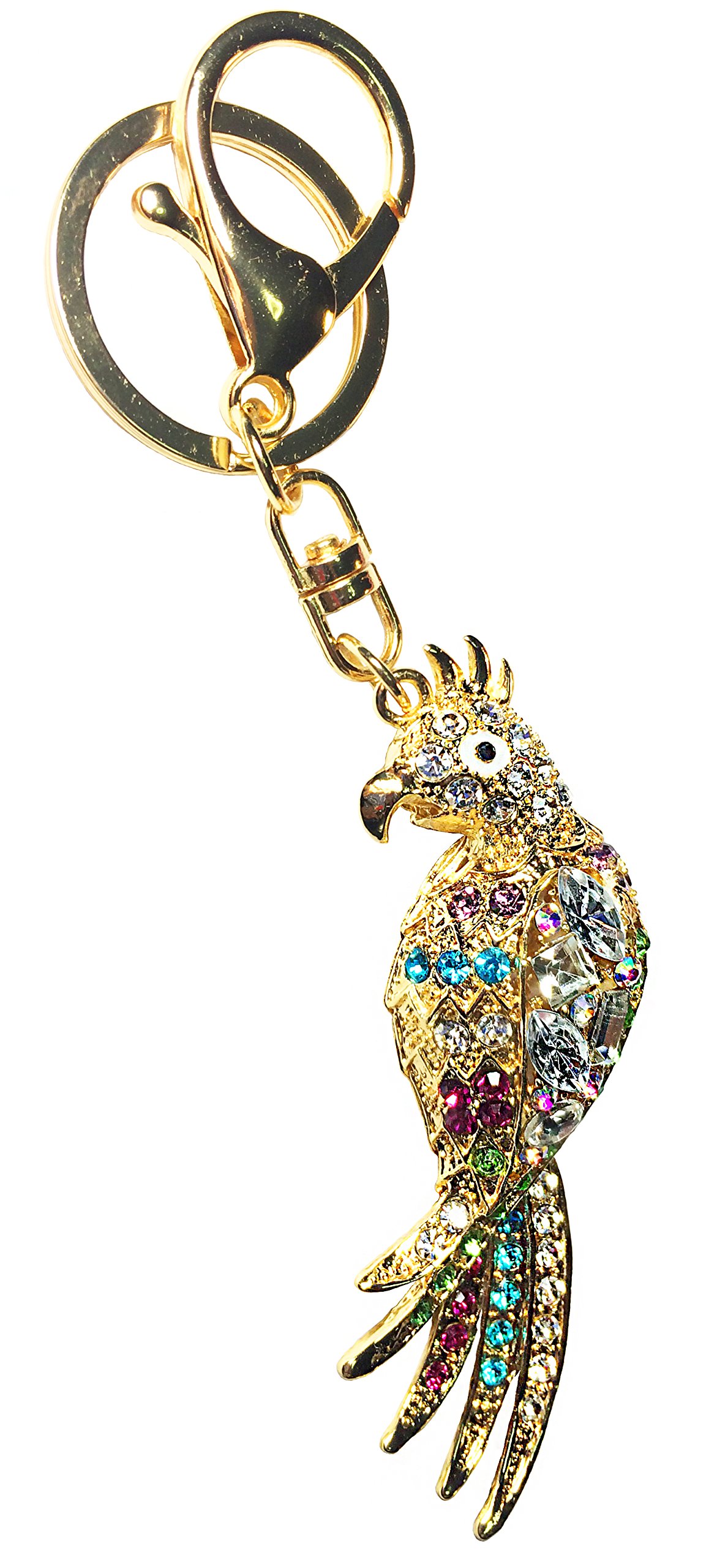 Women Metal Cute Cockatoo with Rhinestone Keychain (5.2 inch)