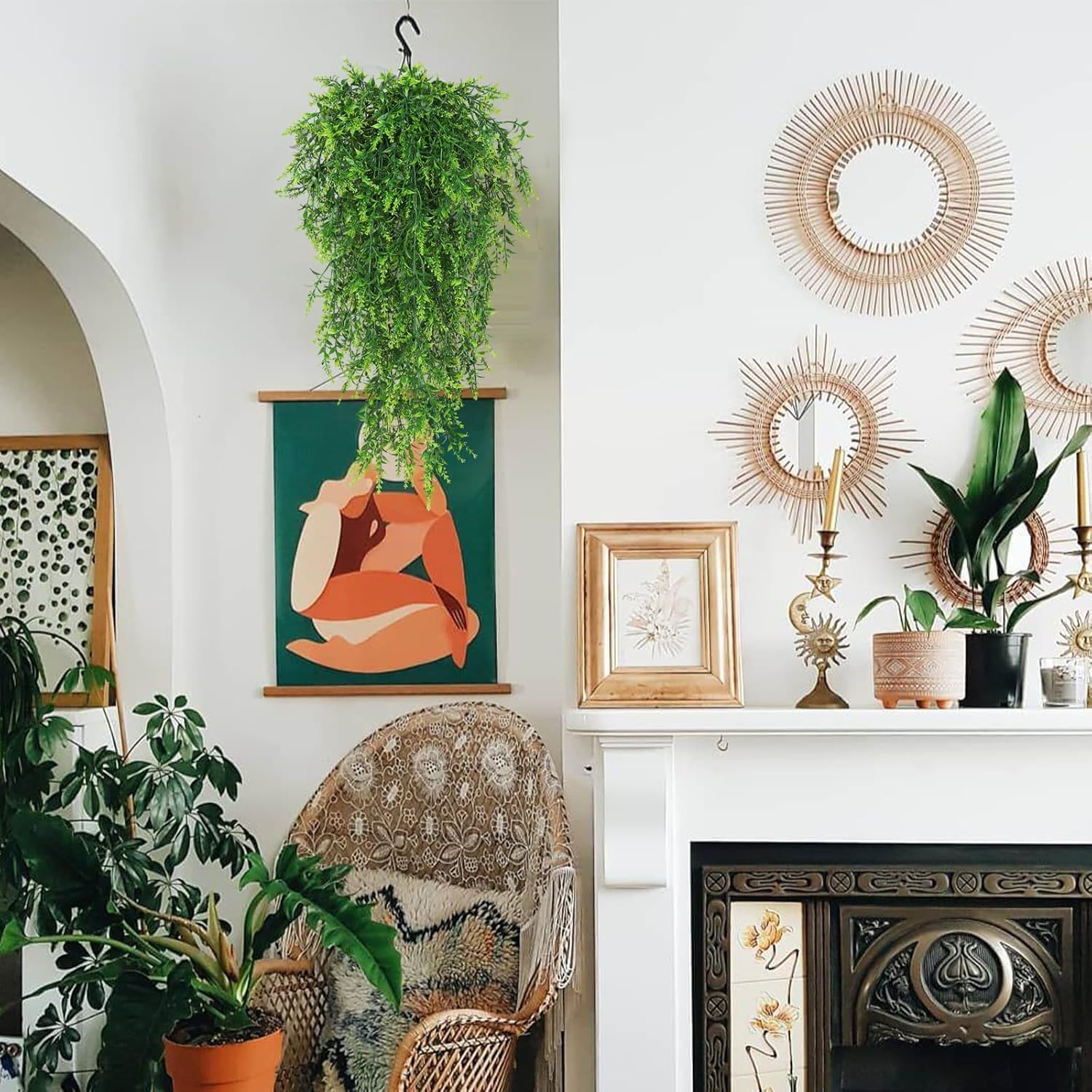 RECUTMS 4pcs Fake Hanging Plants 30.3IN Faux Artificial Wall Plant Greenery Lavender Vine UV Resistant Plastic for Indoor Outdoor Walls,Weddings (Green) - Image 3