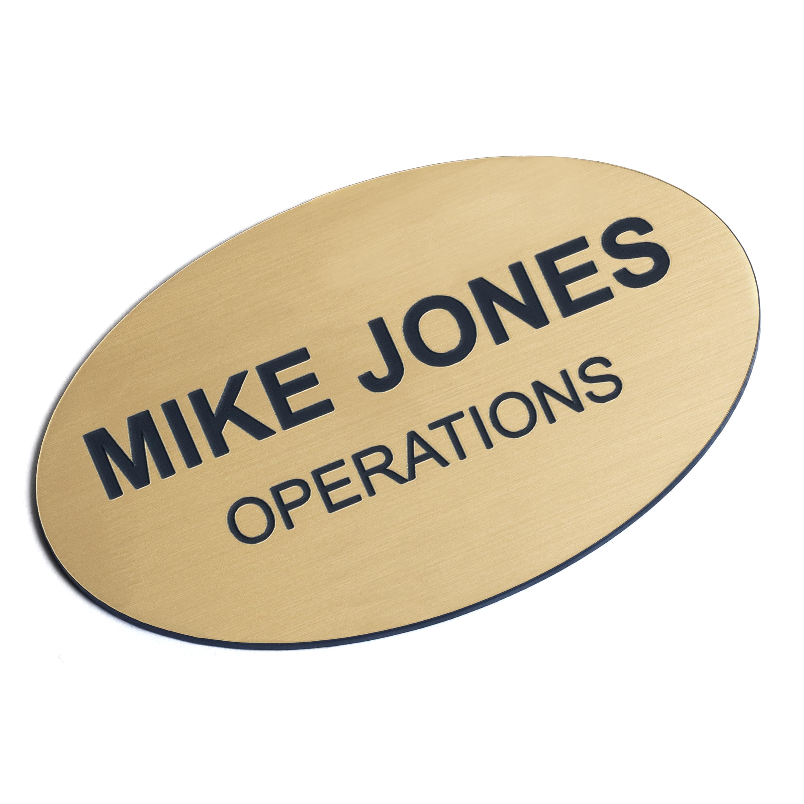 Custom Engraved Name Tag Badges – Personalized Identification with Pin or Magnetic Backing, 3.2 Inch Oval, European Gold/Black