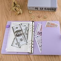 Vista 4 de Antner Carpeta A5 de piel sintética de 6 anillas, para papel de relleno A5, planificador personal A5, carpeta de presupuesto recargable con cierre