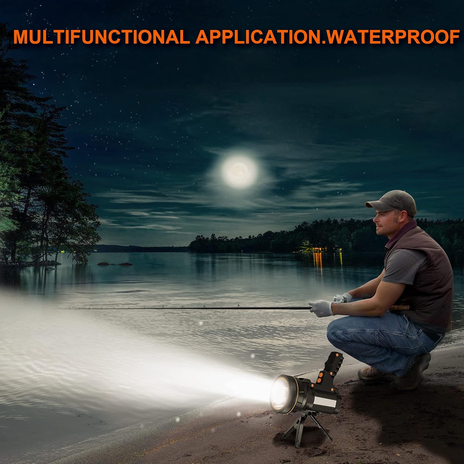 Spot Lights Outdoor Handheld, High-Power Flashlight 9600LM 20 Hours Long Standby, 3+3 lamp Modes Rechargeable Spotlight, Waterproof Flashlight with USB Output as a Power Bank (Black&Yellow) : Tools & Home Improvement